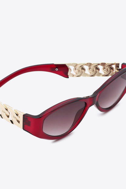 Chain Detail Temple Cat Eye Sunglasses - Fashorio