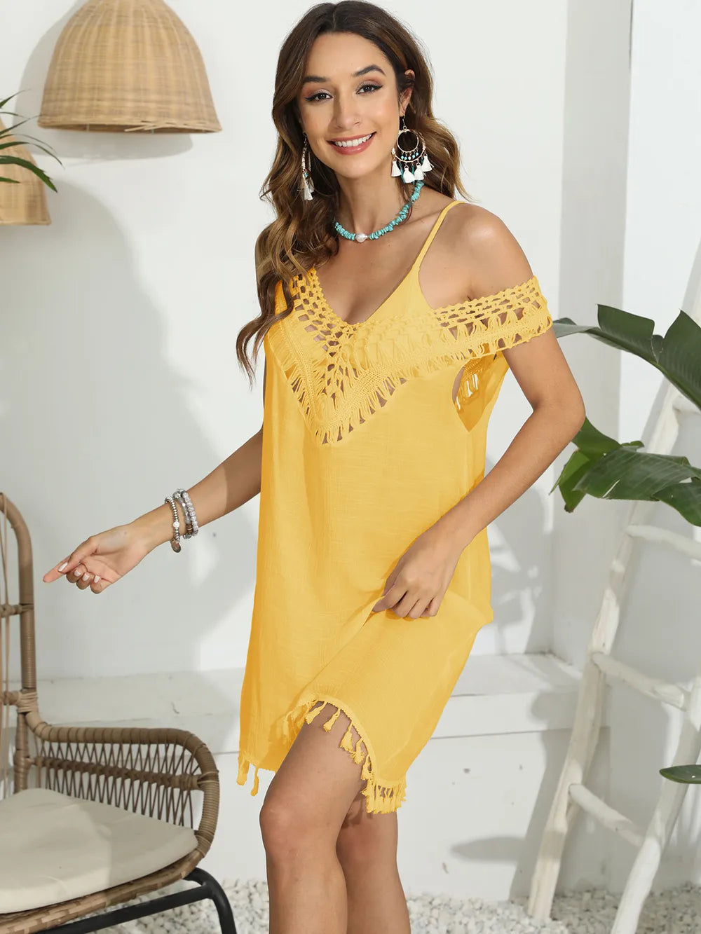 Tassel cover up full length pose
