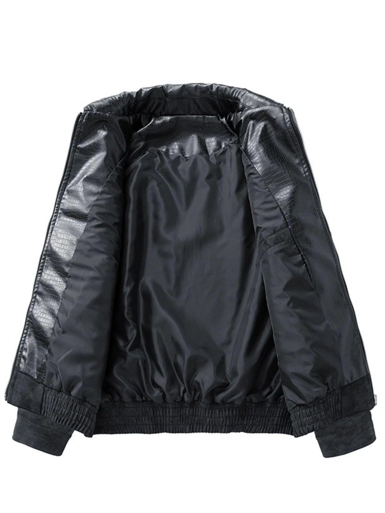 Men's Plus Size Leather Bomber Jacket with Full Zip Front - Fashorio