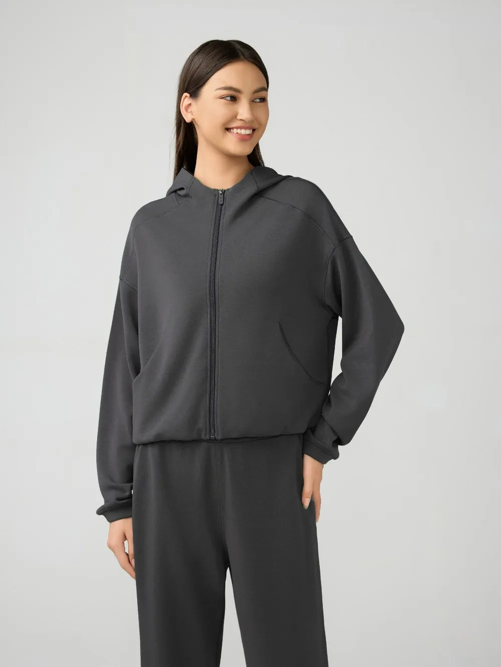Millennia Zip Up Dropped Shouder Active Hooded - Fashorio