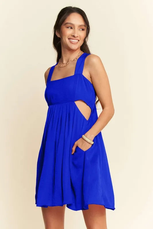Satin Cut Out Bandeau Mini Dress in Cobalt