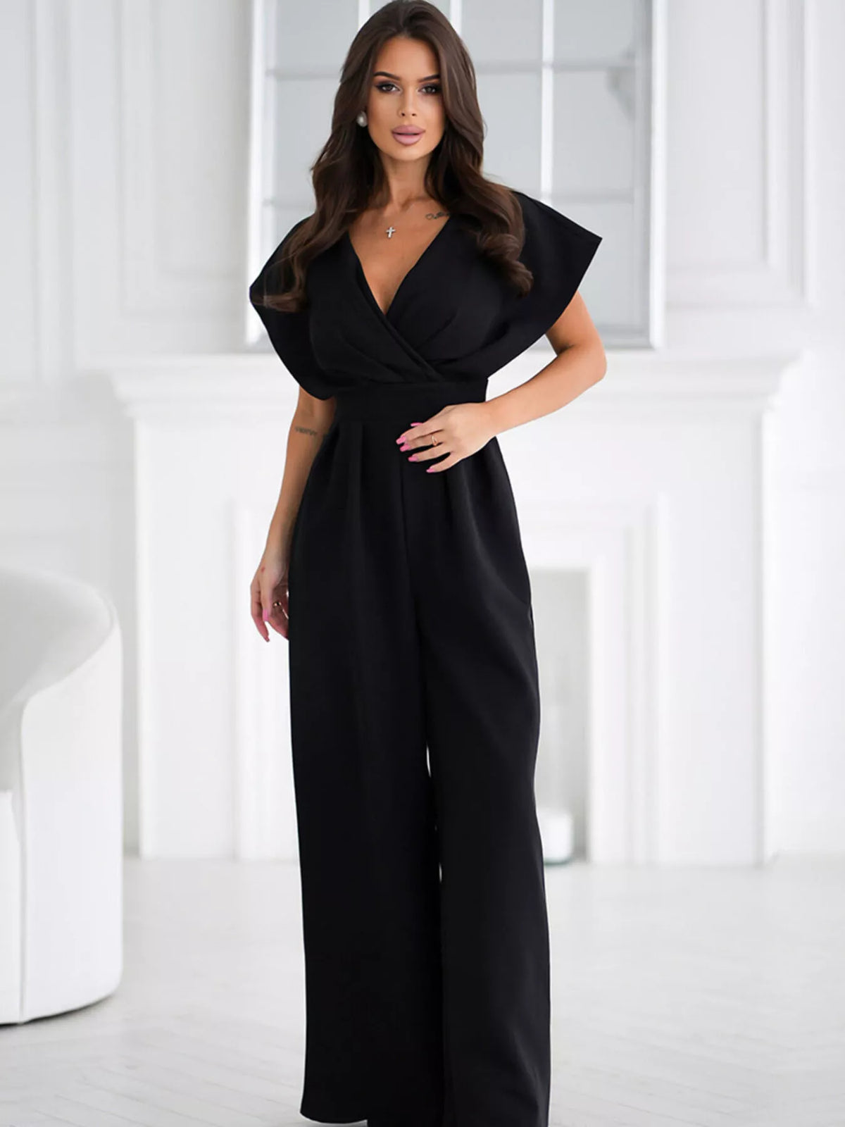 Surplice wide leg jumpsuit styled view