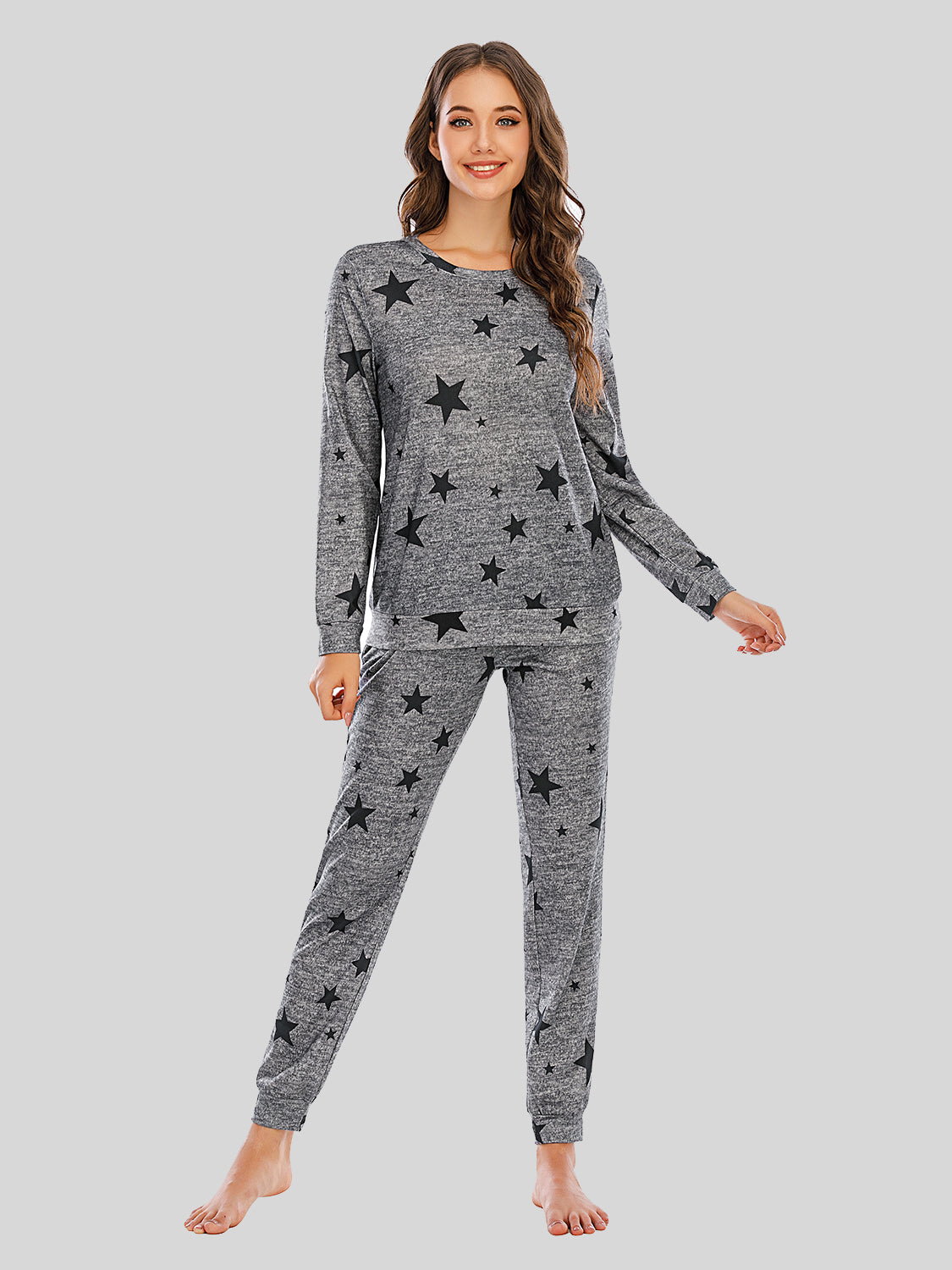 Star Top and Pants Lounge Set Charcoal - Fashorio