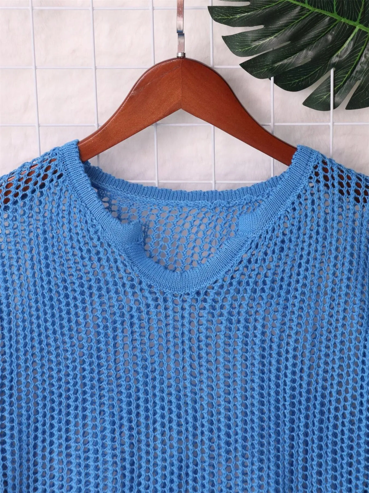 openwork relaxed knit cover up full length view