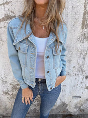 Button Up Wash Denim Jacket Light Blue - Fashorio