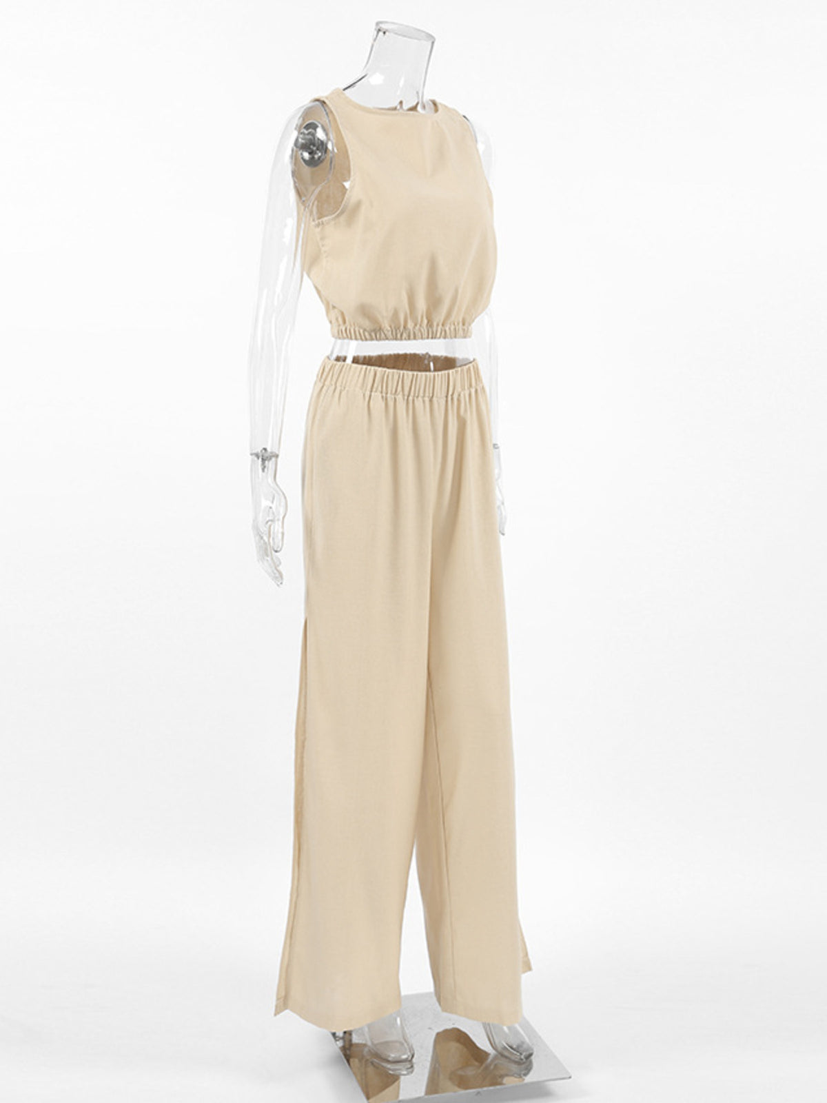 Crop top and slit pants set styling