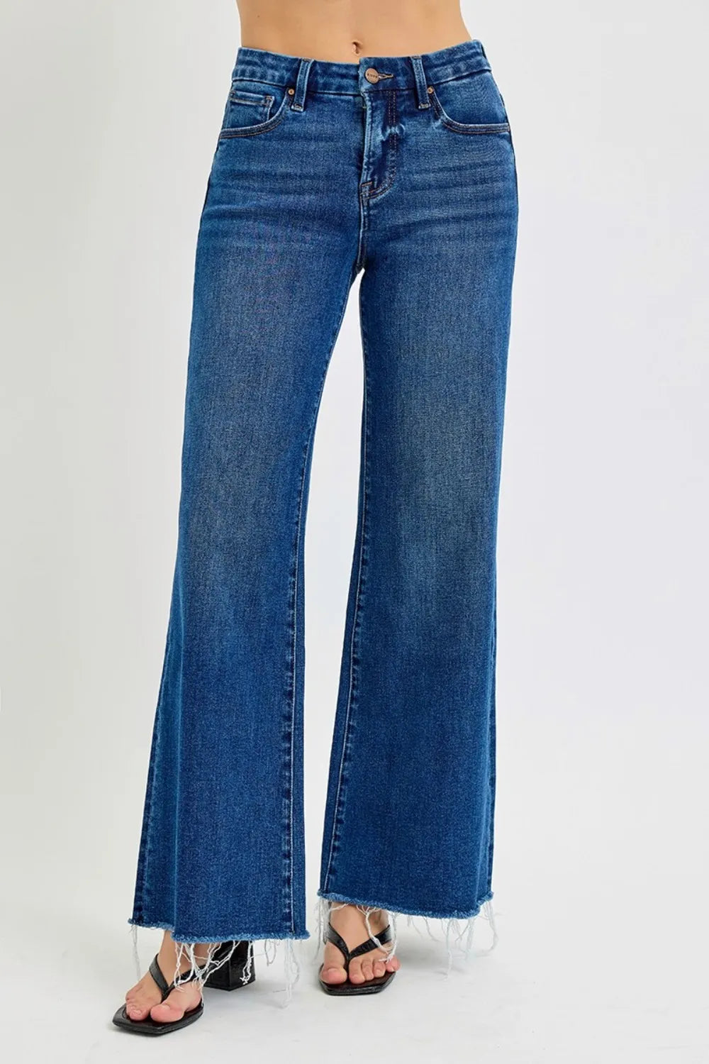 RISEN Tummy Control High Rise Wide Leg Jeans - Fashorio