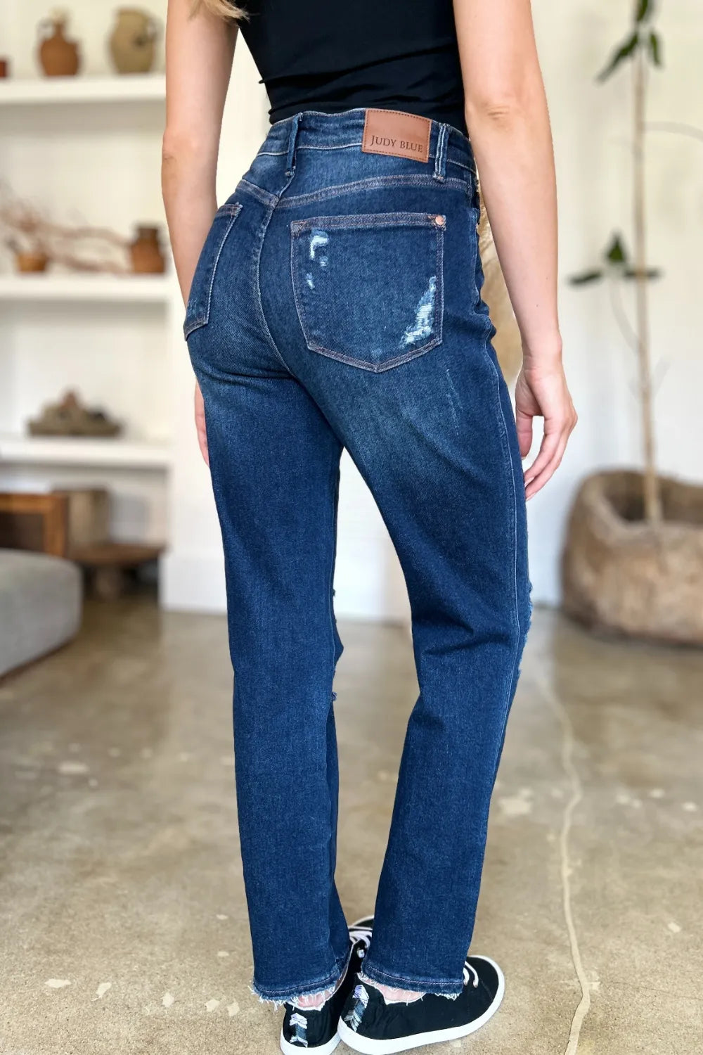 Judy Blue Full Size High Waist Rigid Magic Heavy Destroy Straight Jeans - Fashorio