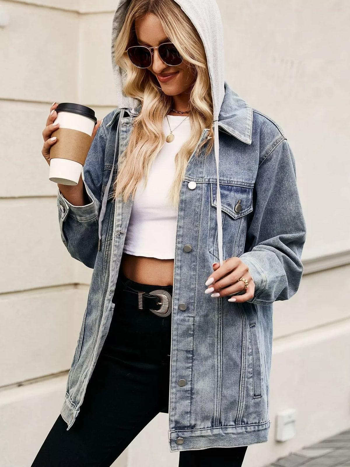 Button Up Denim Jacket in Dusty Pink view 14