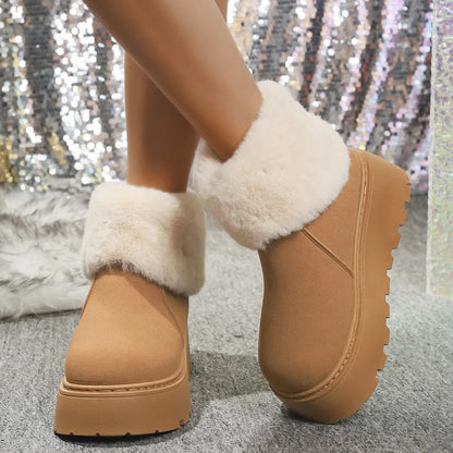 Round Toe Platform Boots Camel - Fashorio