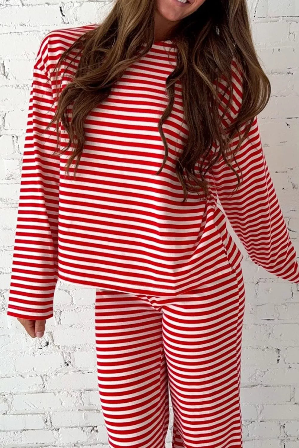 Striped two piece set matching pants side view