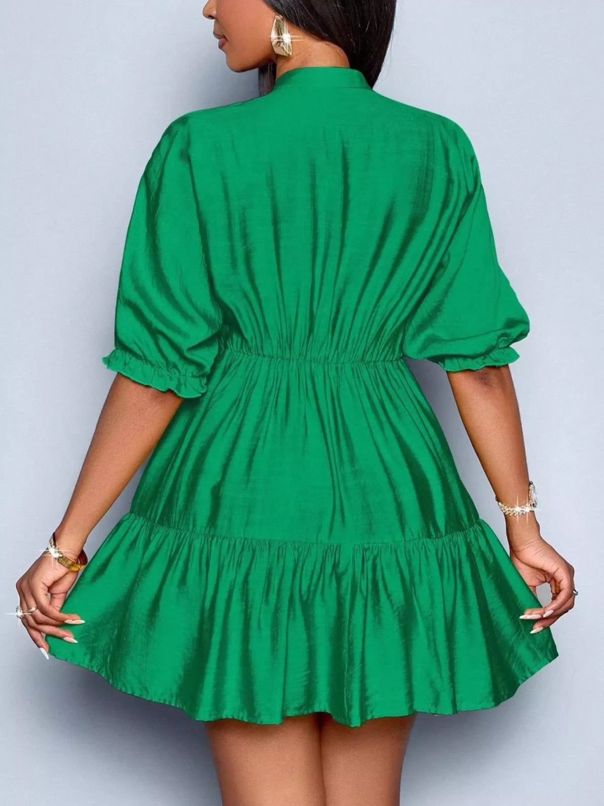 Half sleeve dress styled with shoulder bag