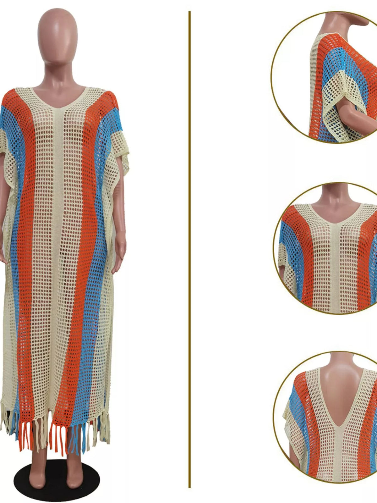 Sherbet striped crochet cover up dress back view