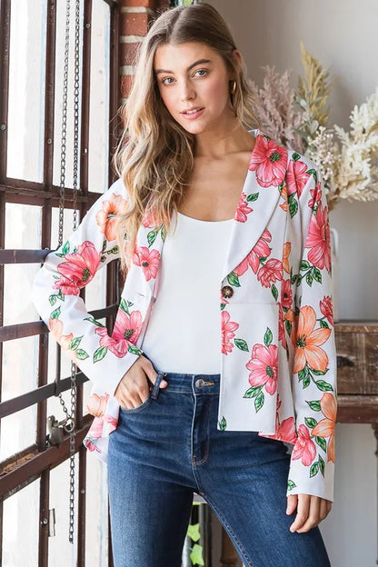 Heimish Full Size Multi Color Floral Blazers with Tunic Plus Size - Fashorio