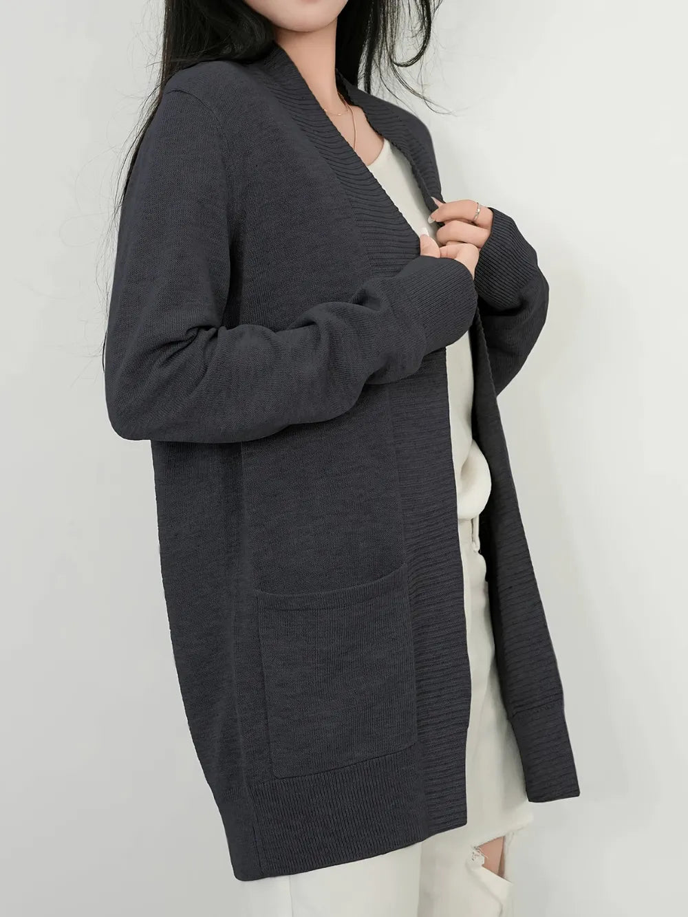 Open Front Long Sleeve Sweater Cardigan - Fashorio