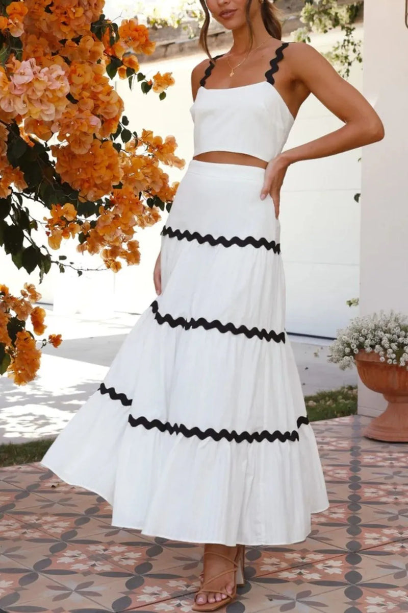 Contrast Trim Cami and Skirt Set in white front view
