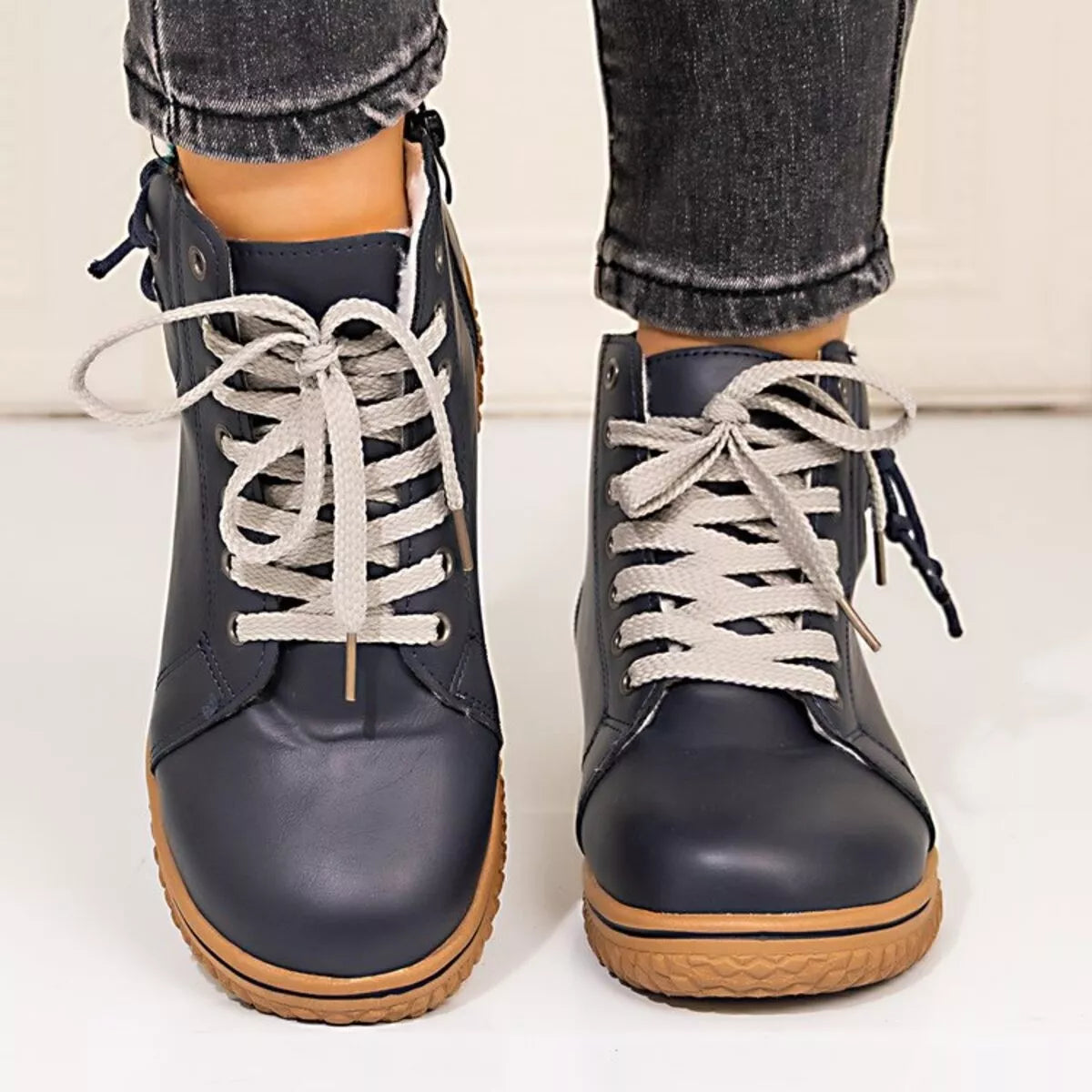 Round toe platform ankle boots lifestyle shot