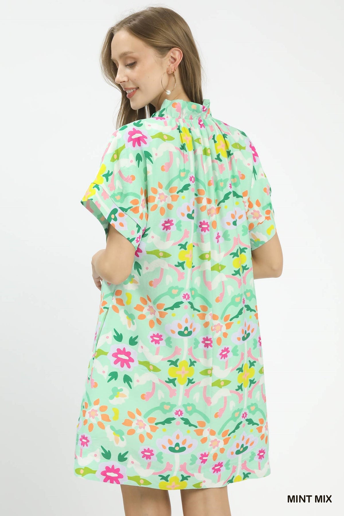Abstract Floral Shift Dress in Mint side view