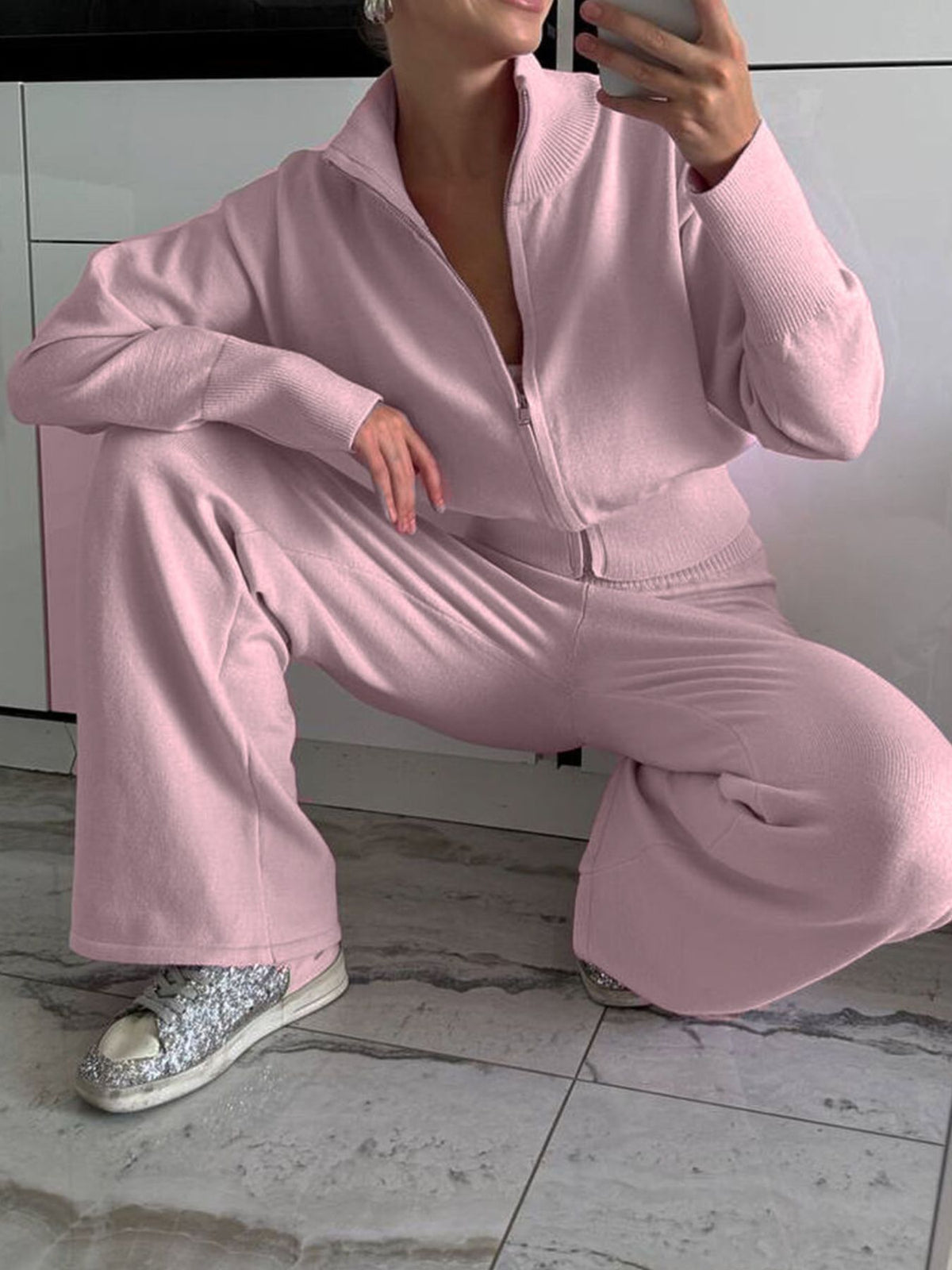 Zip Up Outerwear and Wide Leg Pants Set, view 15