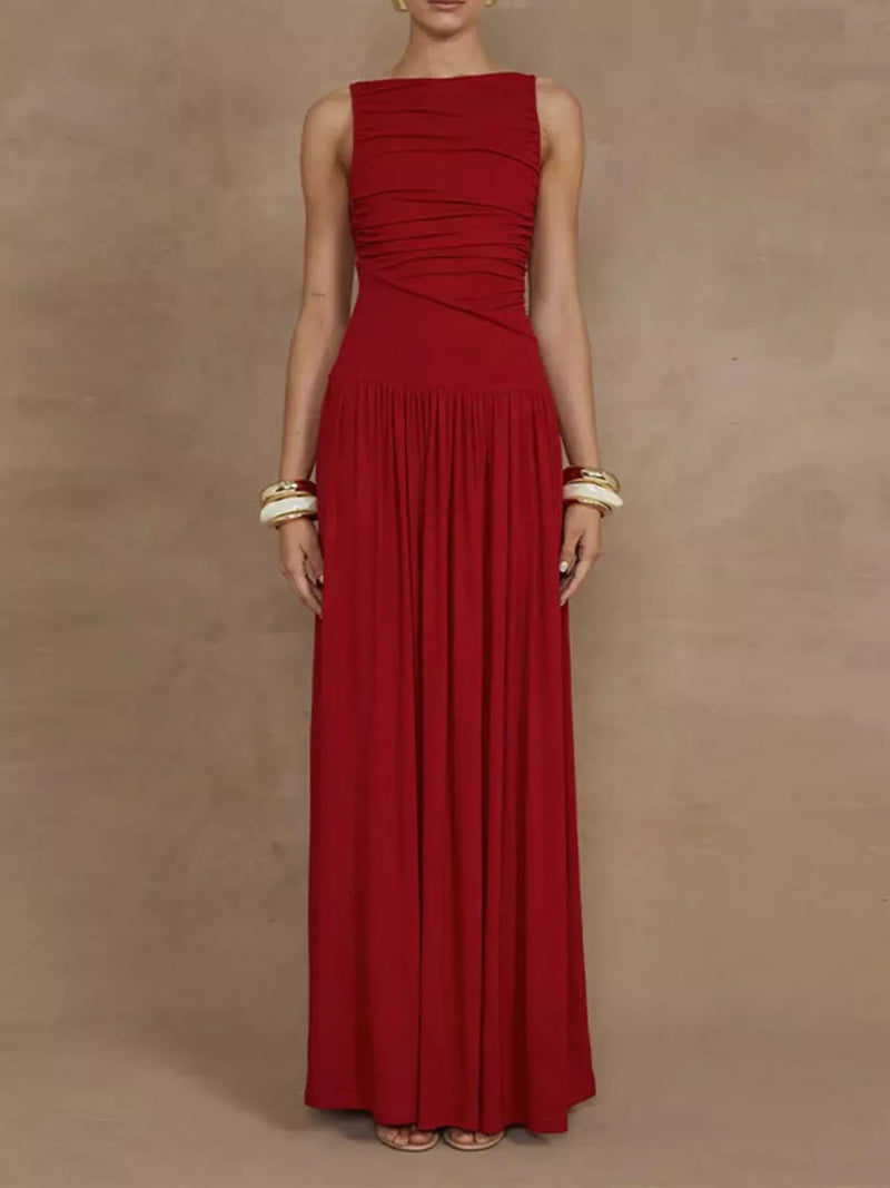 ruched sleeveless maxi dress front view