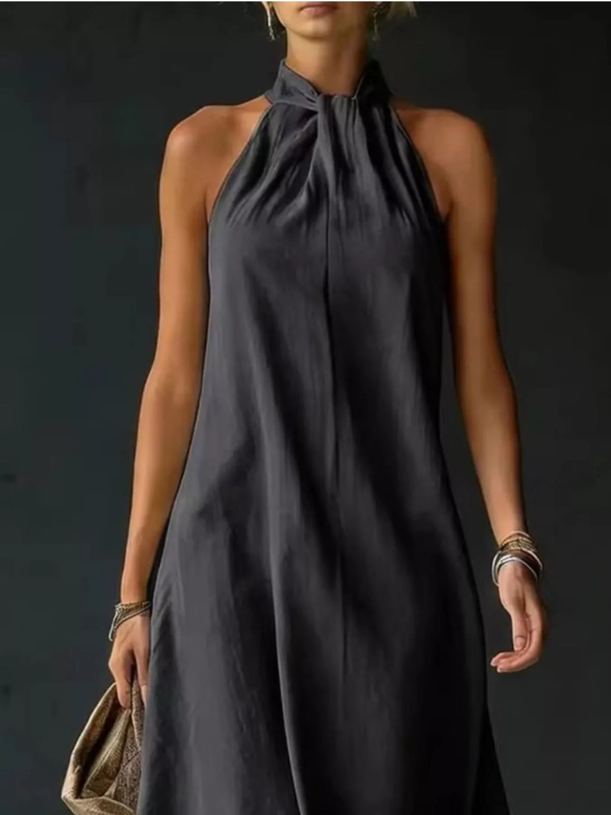 Hem and floor length drape on halter maxi dress