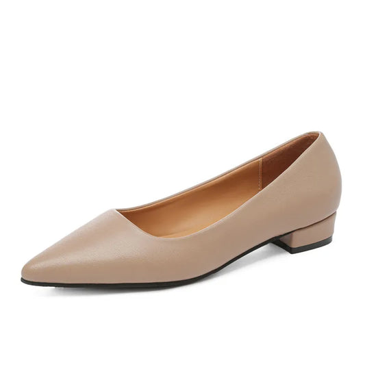 Pointed Toe Low Heel Pump Apricot - Fashorio