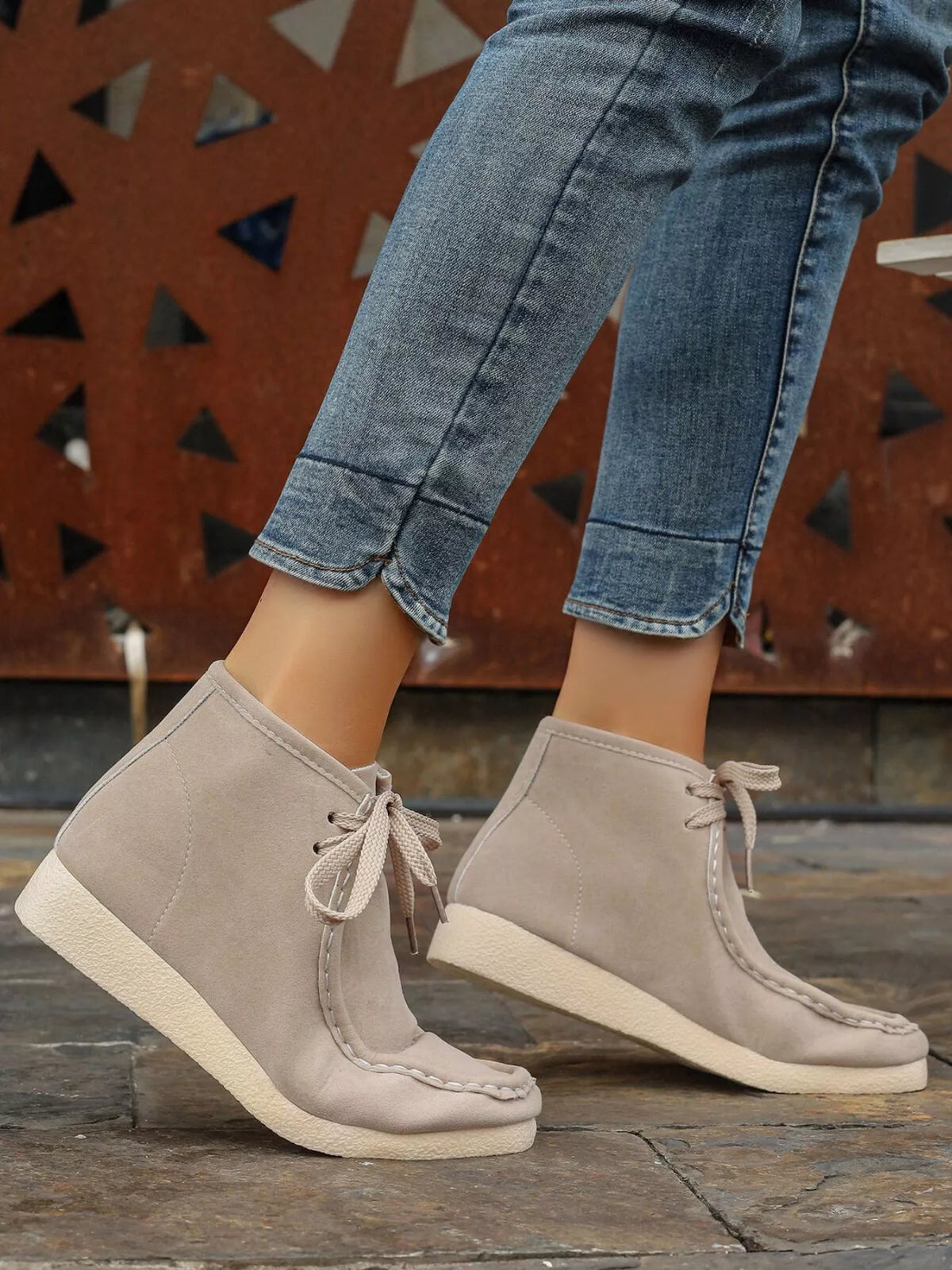 Lace Up Wedge Ankle Boots back heel view