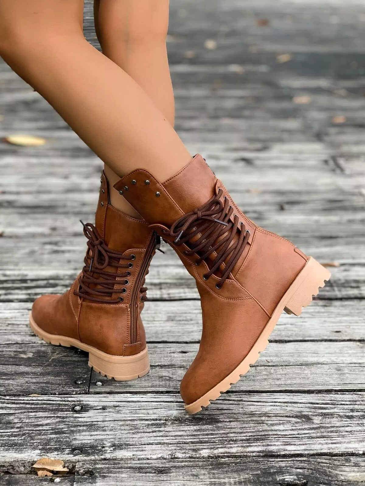 round toe block heel boots front view