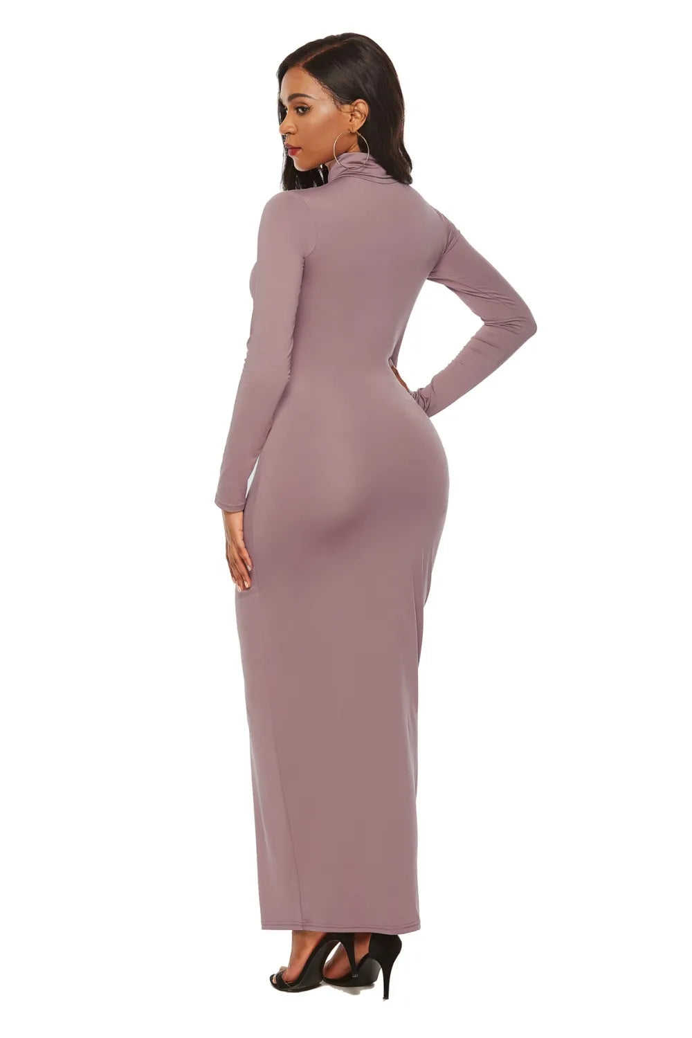 Mock neck bodycon maxi dress in black