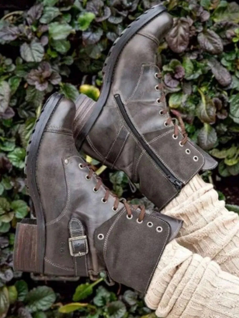 Lace Up Block Heel Ankle Boots back view