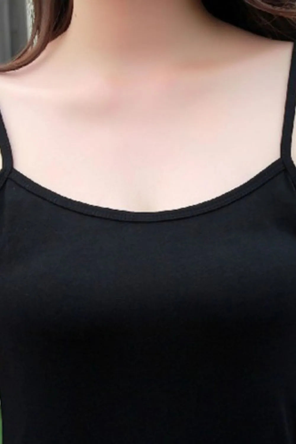 Black cami mini dress detail shot