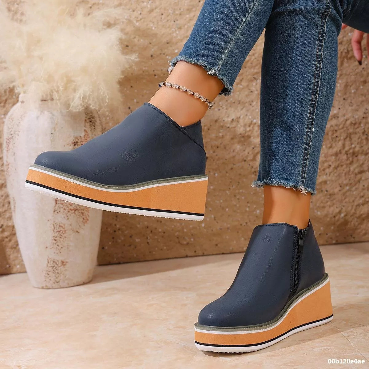 wedge ankle boots with zipper top down view
