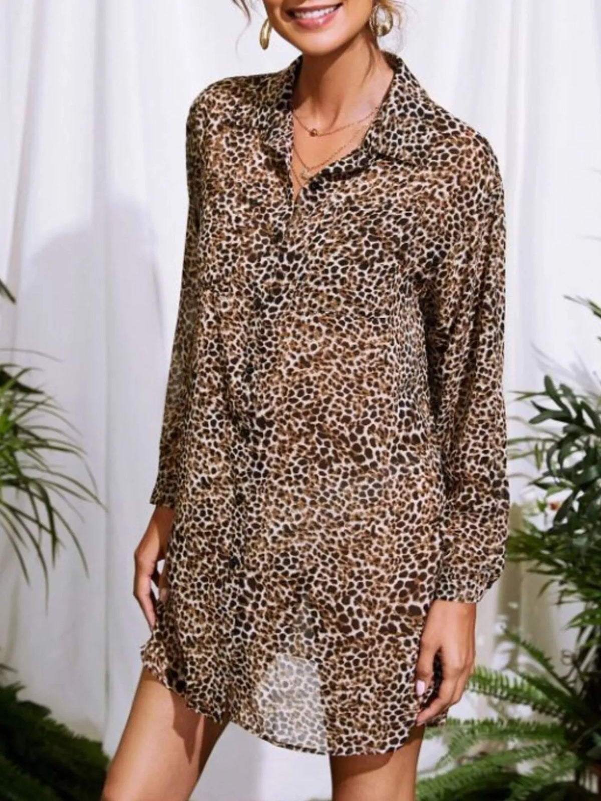Leopard print oversized button up shirt back view
