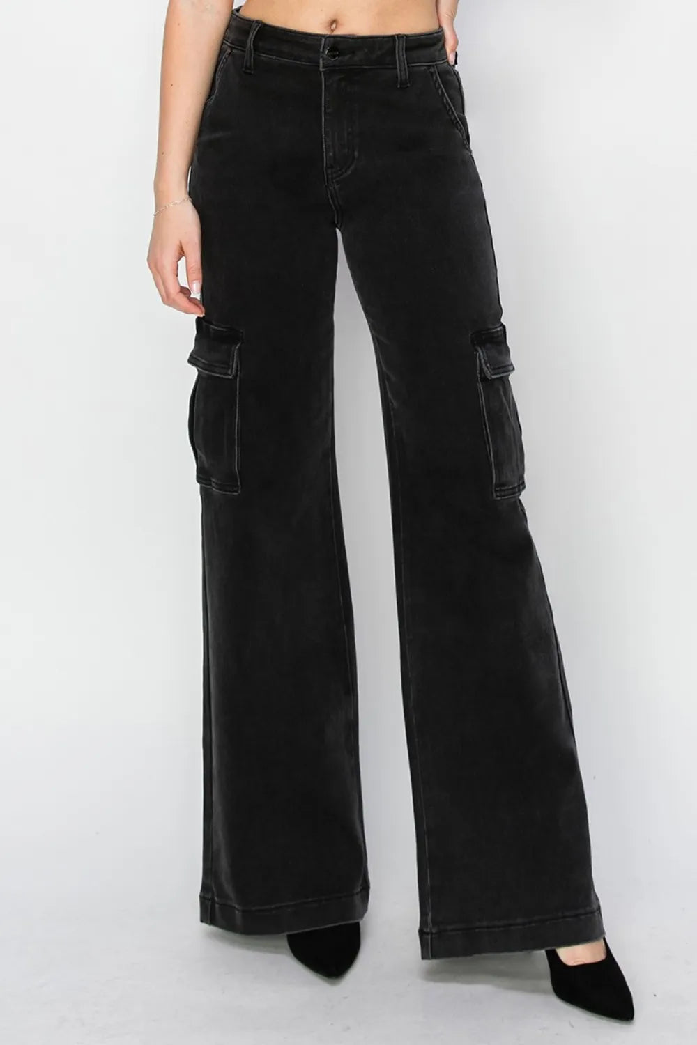 Risen Full Size High Rise Wide Leg Cargo Jeans - Fashorio