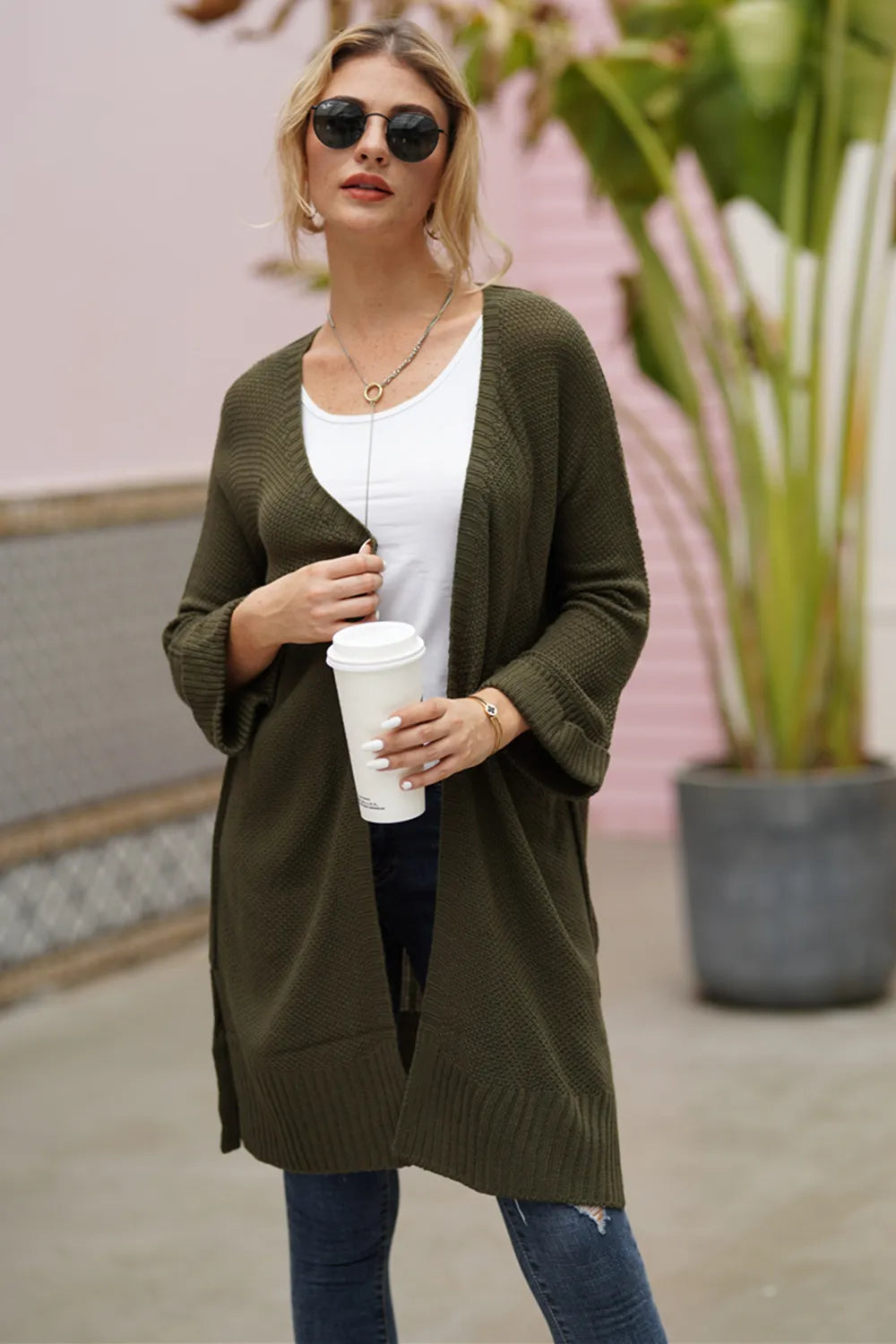 Open Front Long Sleeve Cardigan - Fashorio