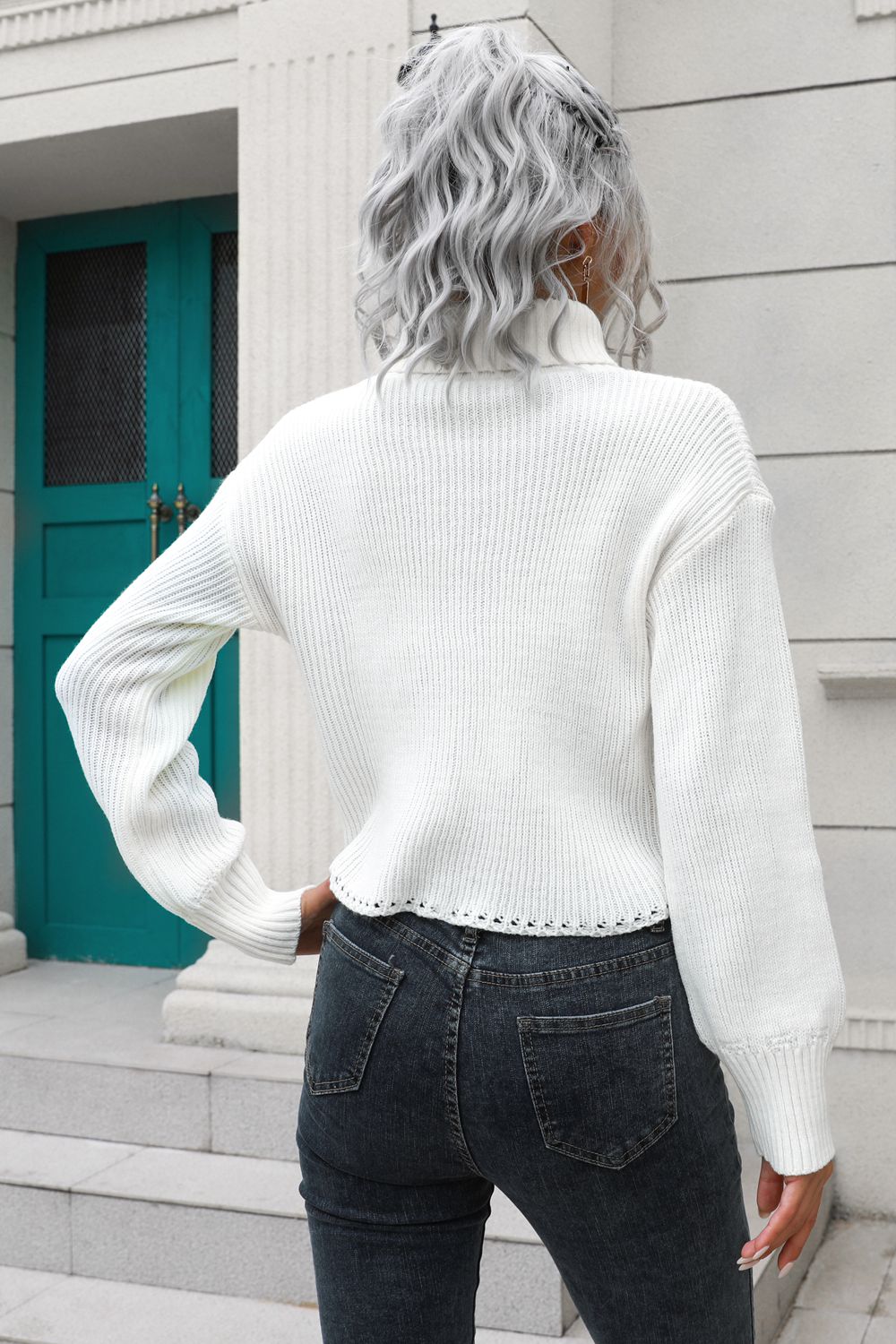 Turtleneck Dropped Shoulder Sweater - Fashorio