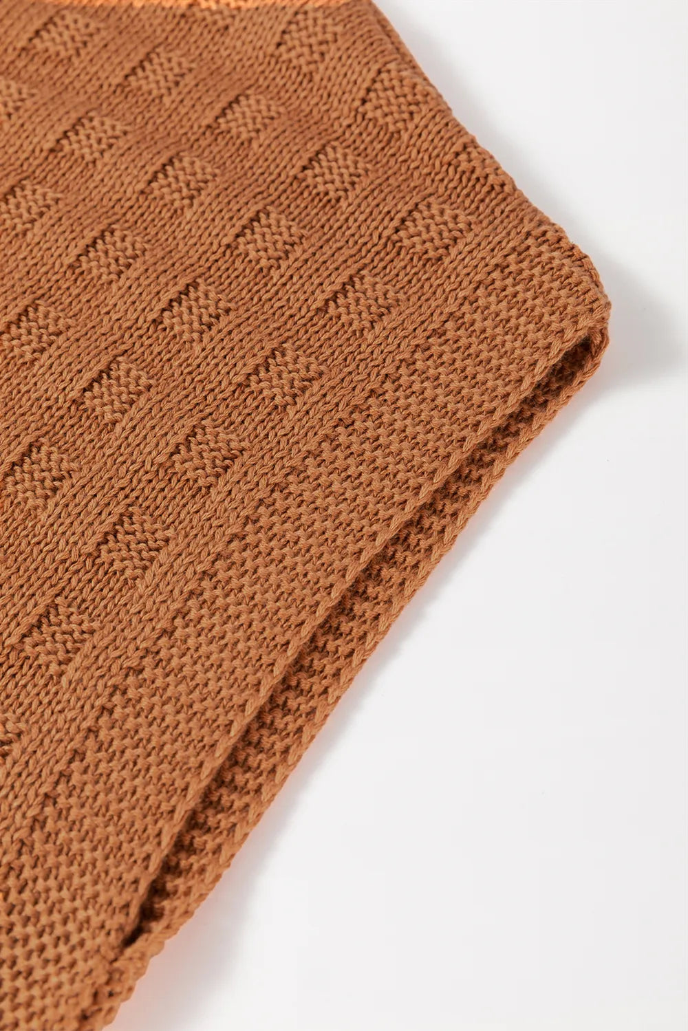Round Neck Cap Sleeve Sweater Vest in Camel close up