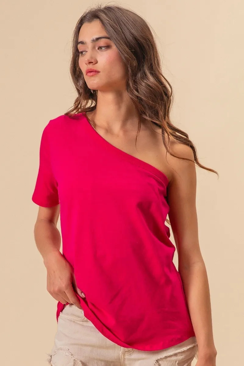 One shoulder cotton knit top detail