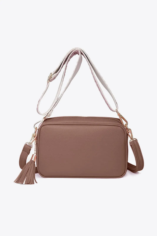 PU Leather Tassel Crossbody Bag Pink One Size - Fashorio