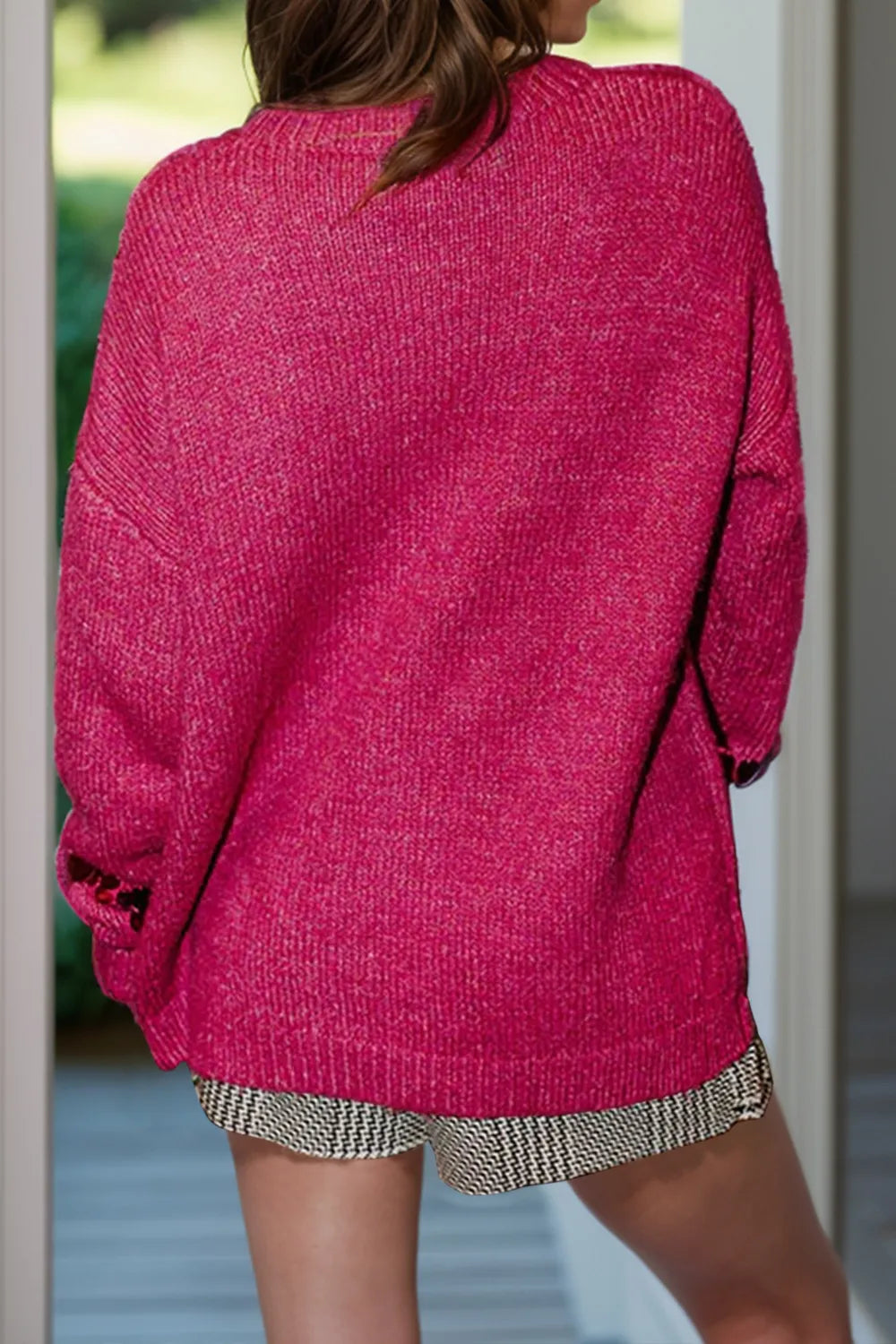 Sequin Round Neck Long Sleeve Sweater side view