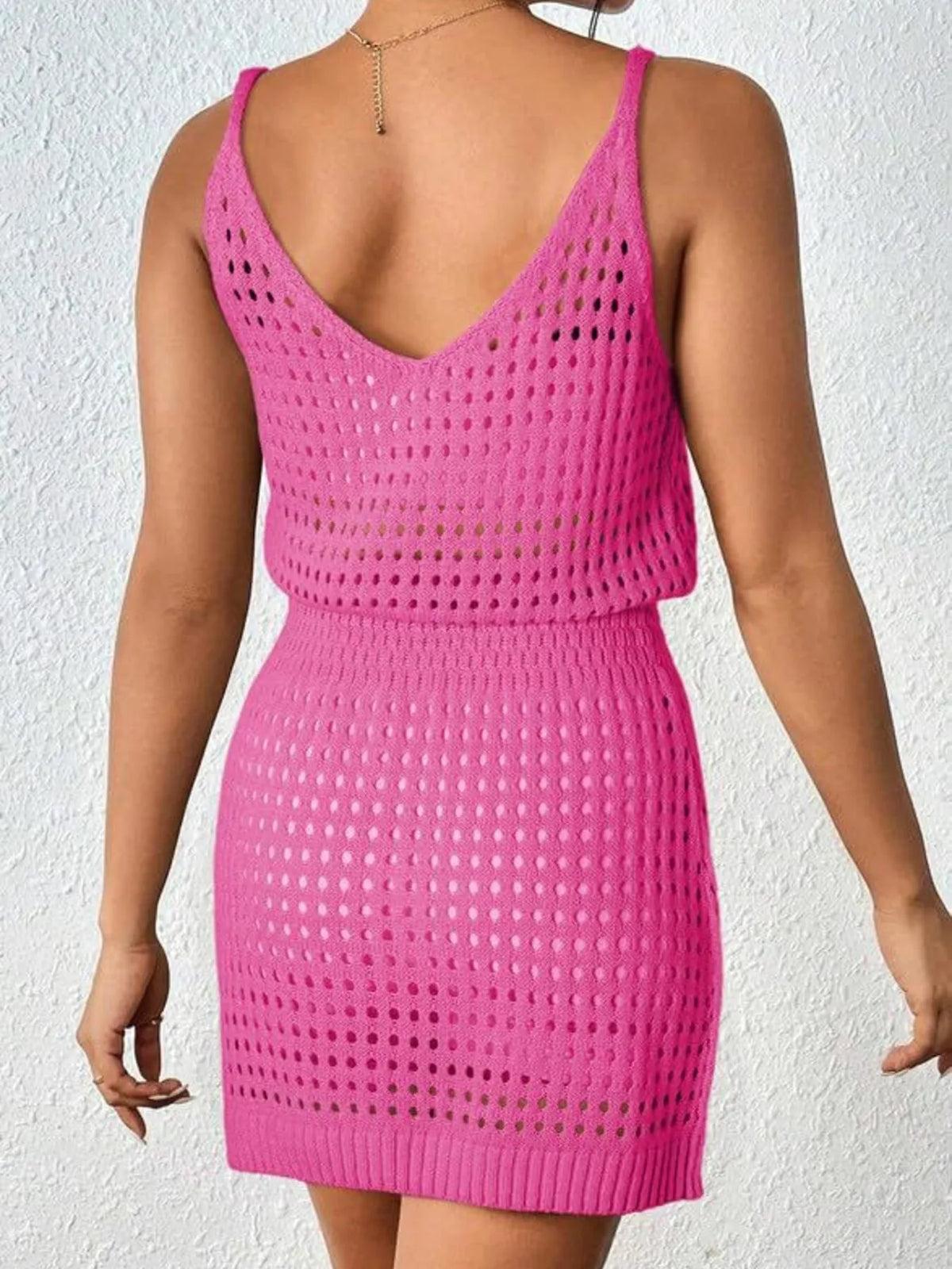 Crochet sleeveless openwork cover up dress styled front view 17