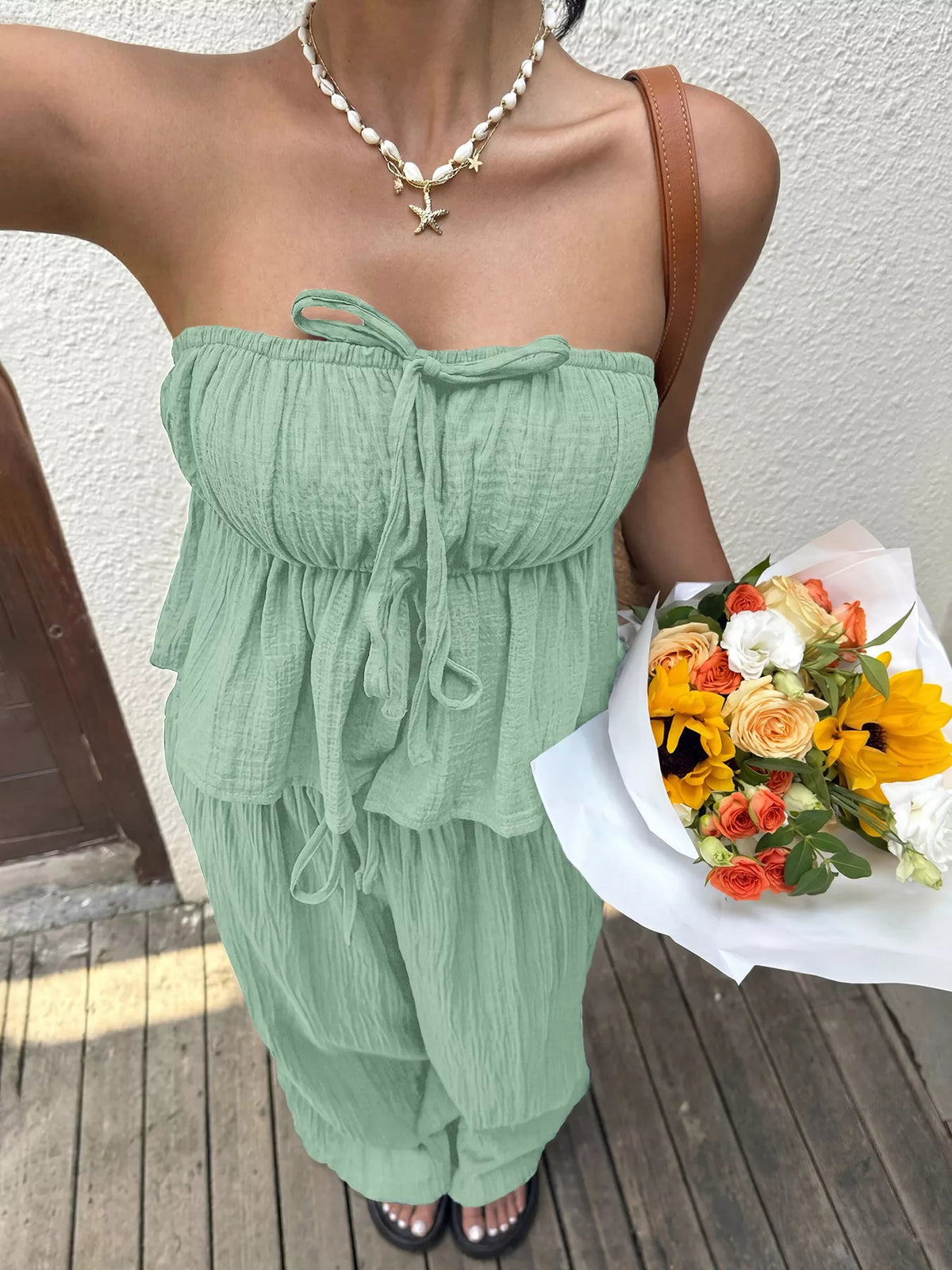 Tube Top and Wide Leg Pants Set, view 6