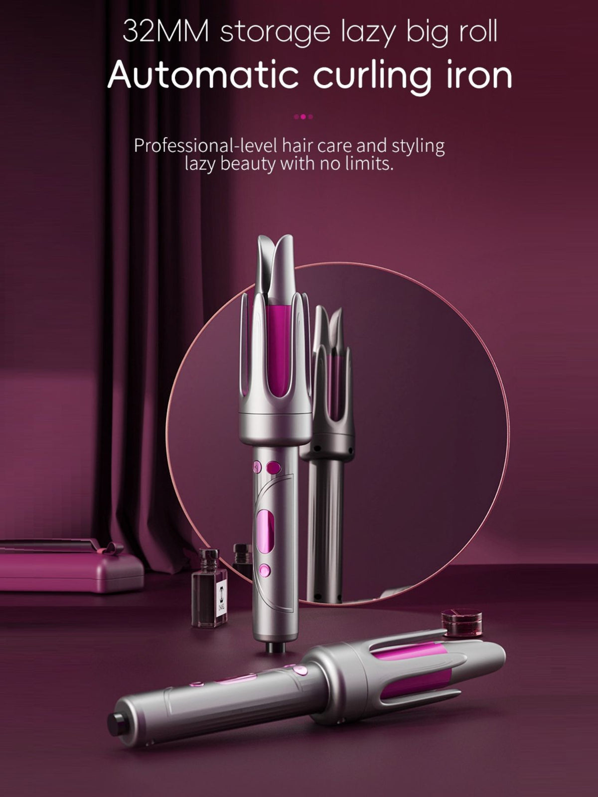Gray automatic curling iron front view