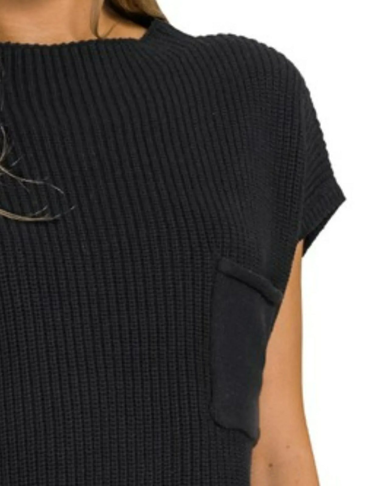 Mock Neck Short Sleeve Sweater in Black back view