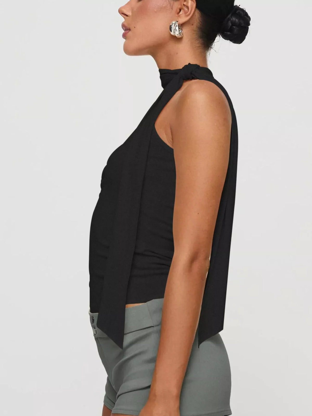 Ruched crop top fabric texture close up