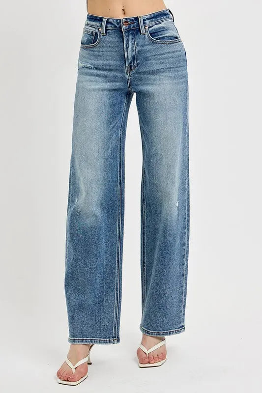 RISEN Full Size Distressed Wide Leg Jeans Plus Size - Fashorio