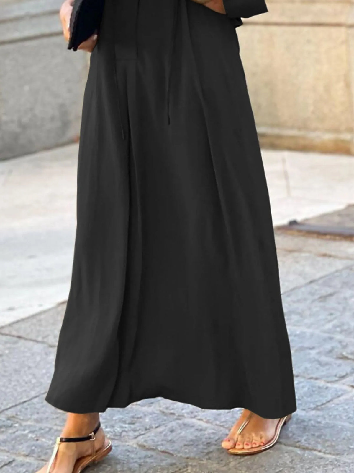 Solid maxi shirt dress styled look