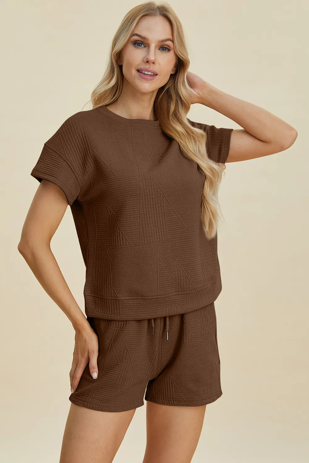 Textured Short Sleeve Top and Shorts Two Piece Set, view 28