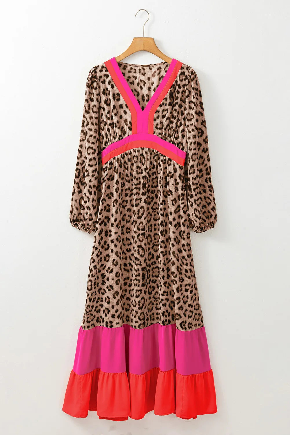 Leopard V Neck Long Sleeve Maxi Dress view 5