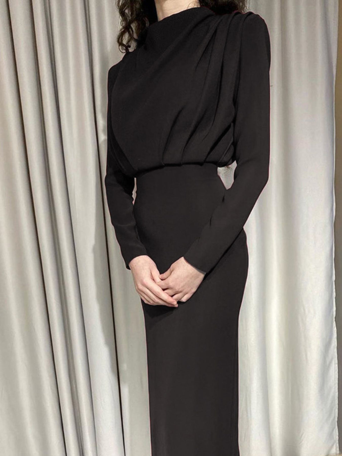 Mock neck long sleeve maxi dress full length view